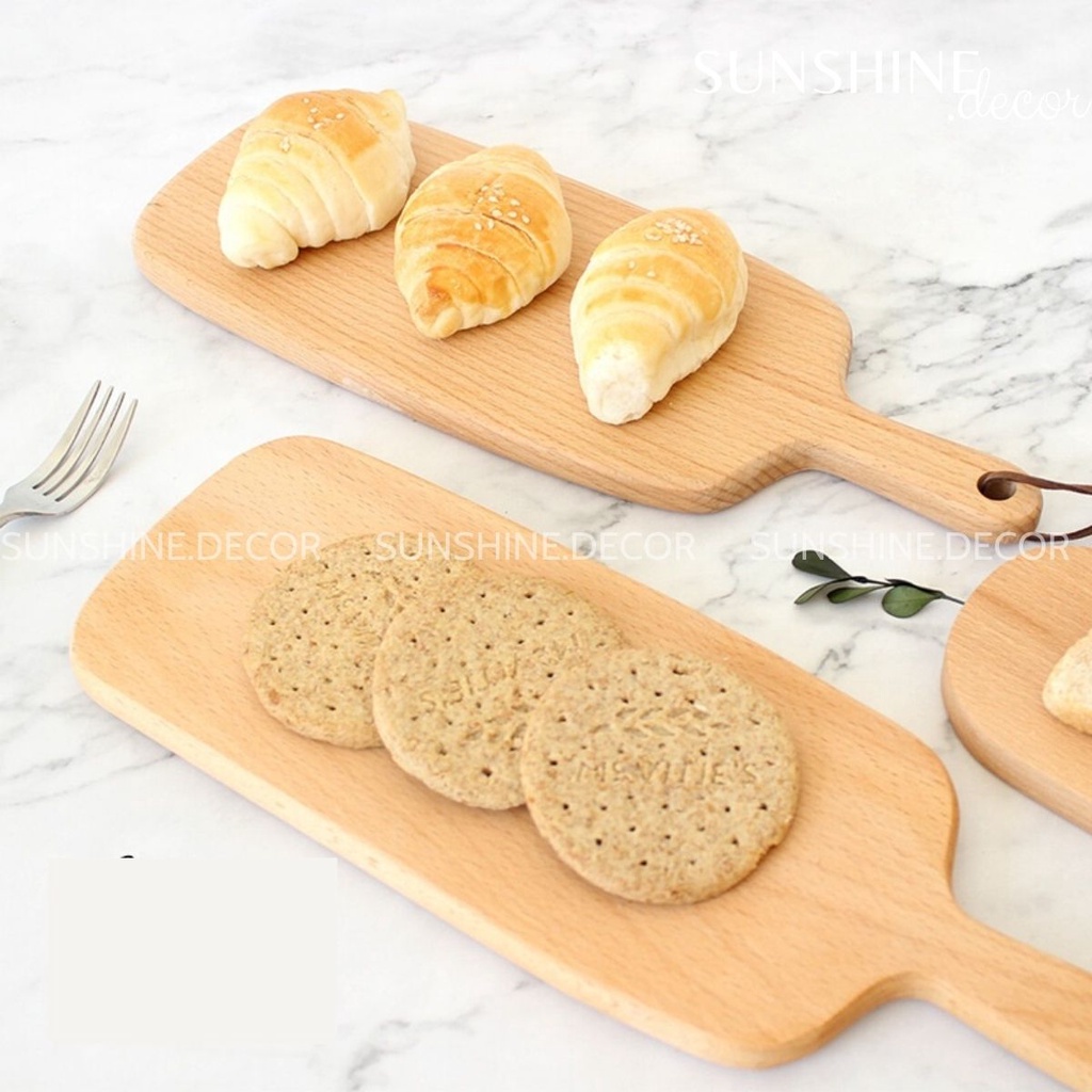 Thớt gỗ khay gỗ có tay cầm đựng đồ ăn phụ kiện chụp ảnh decor trang trí bàn ăn