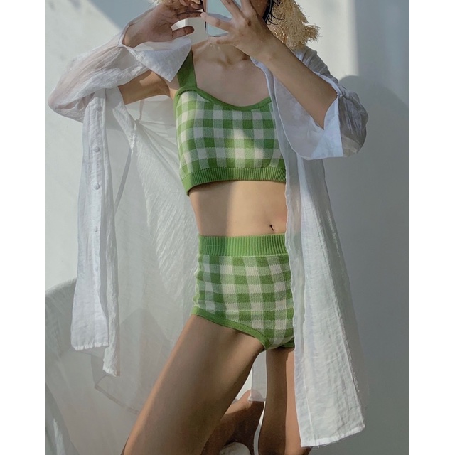 Set bikini caro xanh | BigBuy360 - bigbuy360.vn