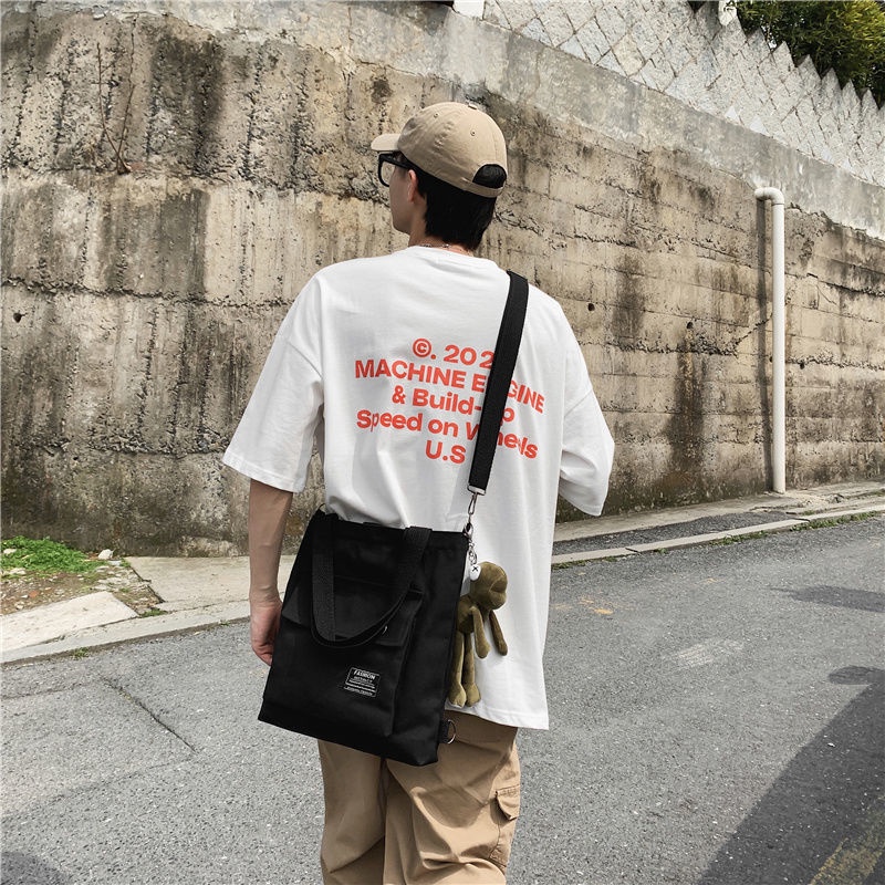 Túi vải canvas đeo vai đơn giản phong cách Nhật Hàn cho nam Túi Thư