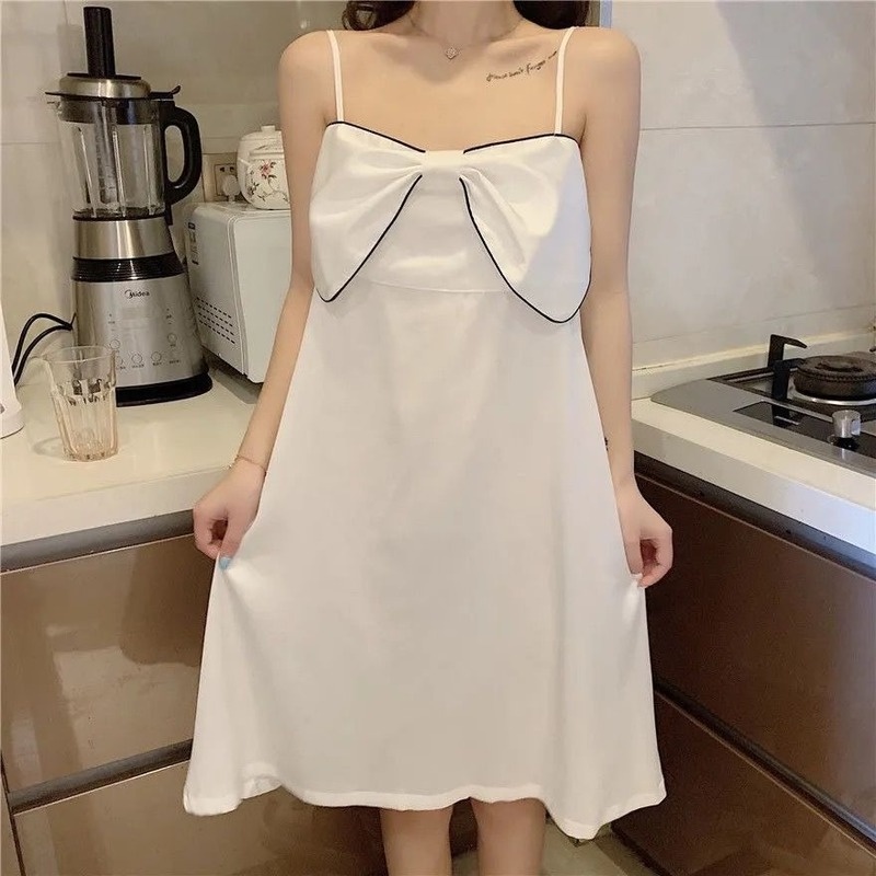 Đầm Ngủ Dáng Rộng Bằng Lụa Băng Đính Nơ Kiểu Công Chúa Ngọt Ngào Hàng Mới Cho Nữ