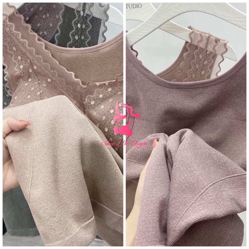 Áo Bra giữ nhiệt chất len dày dặn, phối chấm bi nhẹ nhàng- chất liệu co dãn không bai dão
