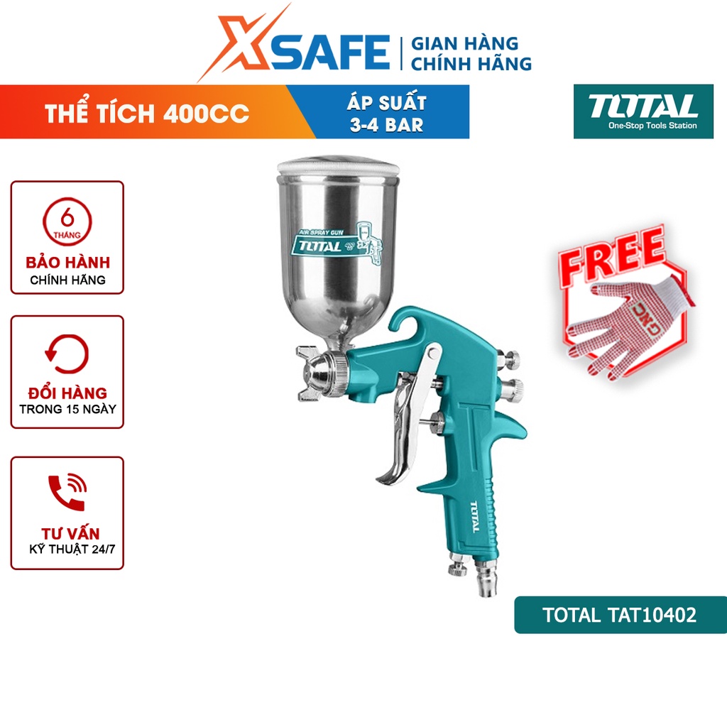 Súng phun sơn khí nén TOTAL TAT10402 Thiết bị phun sơn 1.5mm, Áp suất 3.0-4.0 bar, hợp kim chắc chắn, không gỉ sét