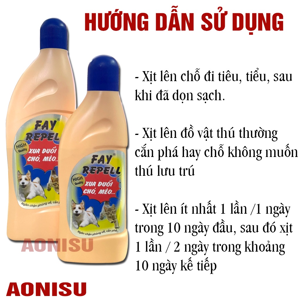 Chai Xịt Đuổi Chó Mèo FAY REPELL TINH DẦU CHÍNH HÃNG - Dung Dịch Ngăn Chó Mèo Phóng Uế, Cắn Phá 400ml/200ml Aonisu