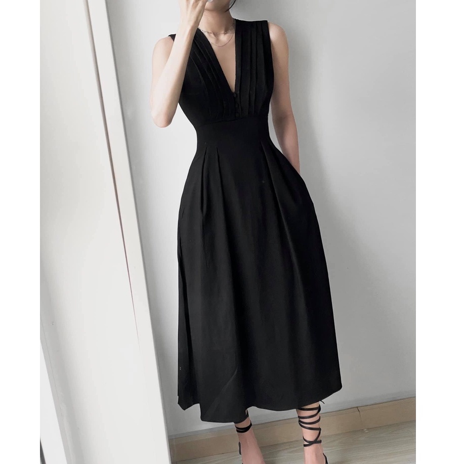 Đầm đi tiệc cao cấp thiết kế dáng xòe, midi, xếp ly ngực - Anna Dress