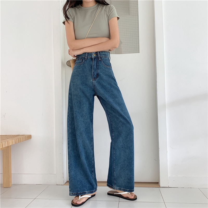 Quần jeans eo cao thời trang Hàn Quốc trẻ trung cho nữ S-5XL