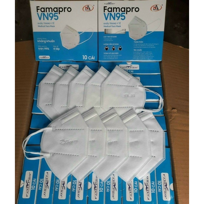 Khẩu trang VN95 Famapro nhiều màu 1 hộp 10 cái - 1 thùng 500 cái combo 10-50 cái