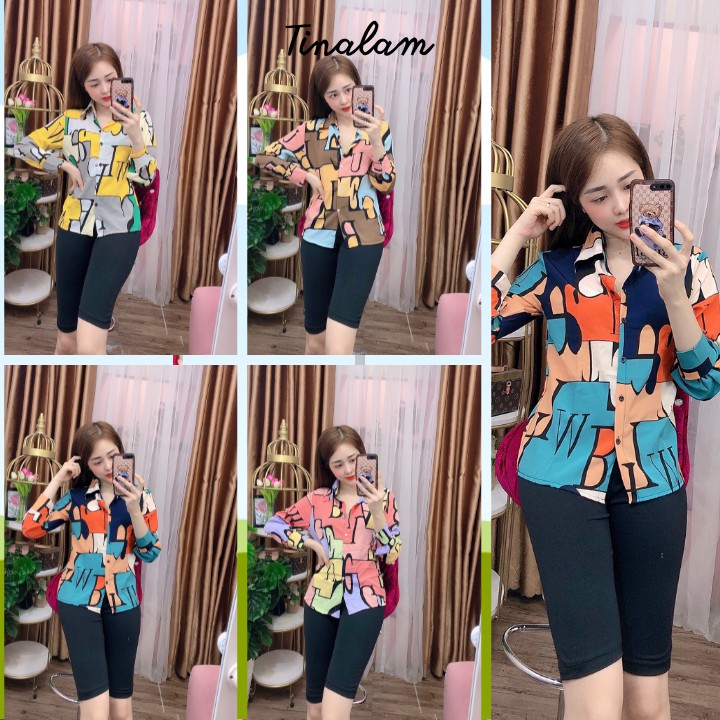 Đồ Bộ Nữ Mặc Nhà⚡𝐅𝐑𝐄𝐄𝐒𝐇𝐈𝐏⚡ Set Bộ Áo Sơ MiTay Dài Quần Lửng Nhiều Màu Form Dưới 60kg Mặc Đẹp DBTDQL02