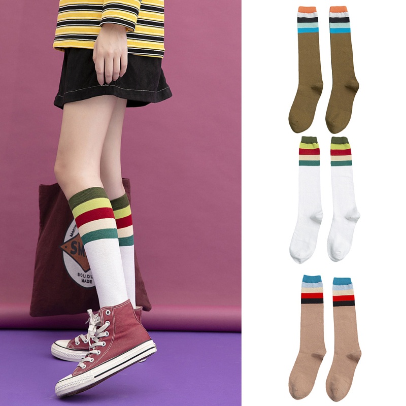 Youyo Vớ Thể Thao Dài Đến Đầu Gối Thoải Mái Thoáng Khí Free Size Kẻ Sọc Cho Nữ