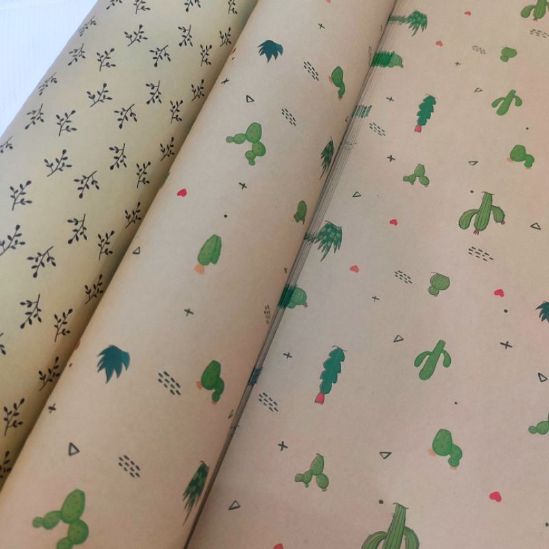 Cuộn 10 tờ GIẤY GÓI QUÀ (50x70cm) hoạ tiết HOA LÁ Vintage chất liệu giấy Kraft dày dặn