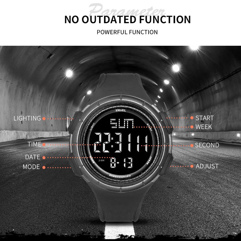 SMAEL Nam Đồng hồ chống nước kỹ thuật số 5Bar dành cho nam Chronograph LED Hiển thị số lớn Đồng hồ đeo tay thể thao đa chức năng 1618