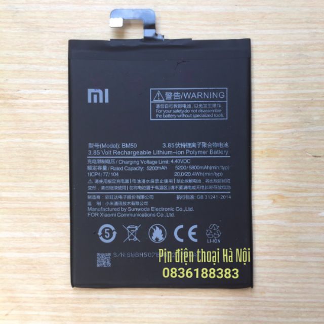 Pin điện thoại Xiaomi Mimax 2- Mã pin BM50-Dung lượng 5800 mAh-Bảo hành 6 tháng