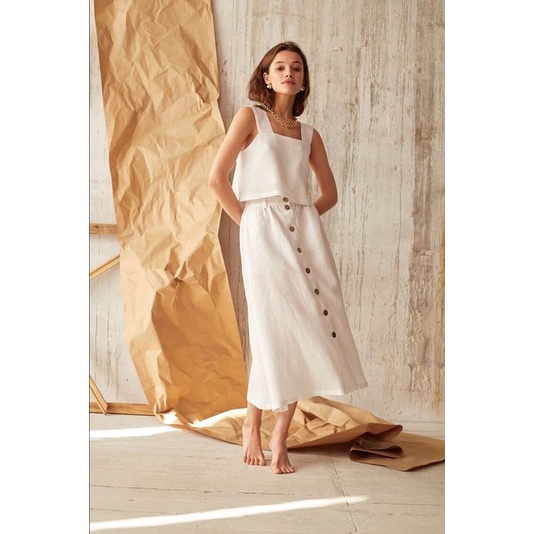 Giảm 50% Set Linen chân váy nẹp cúc gỗ