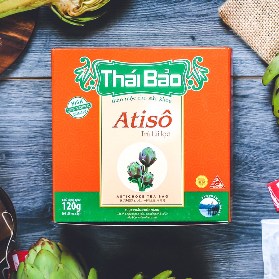 Trà atiso túi lọc Thái Bảo, 60 tép, hộp, mẫu truyền thống