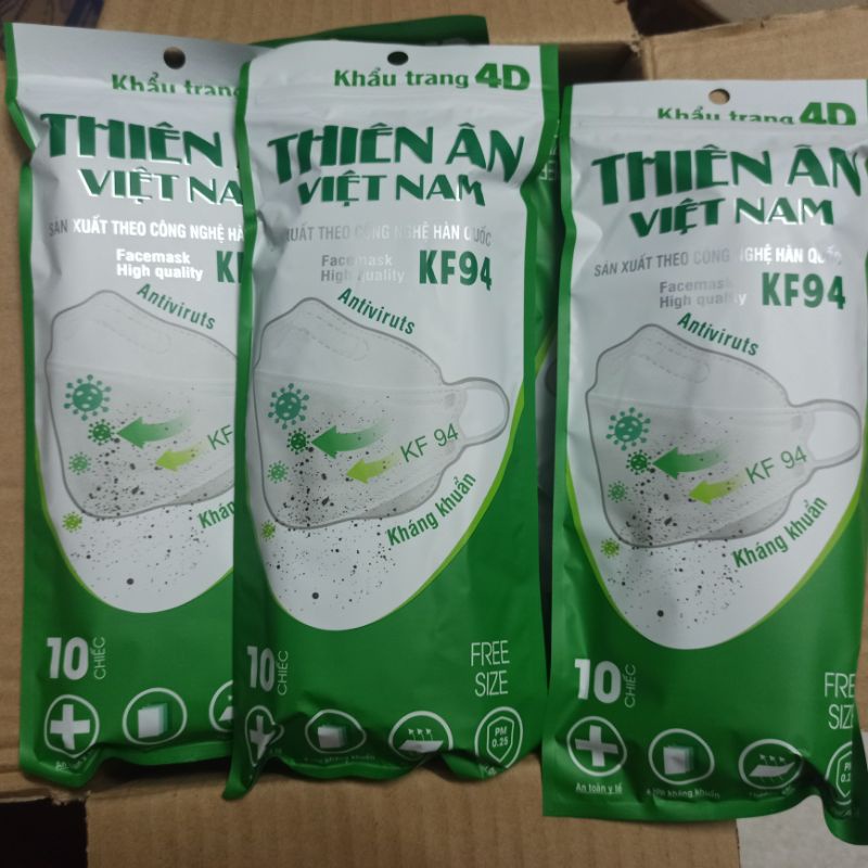 [Túi 10 chiếc] Khẩu Trang KF94 - 4 lớp kháng khuẩn chống bụi siêu mịn sx tại cty hàng Việt Nam chất lượng cao