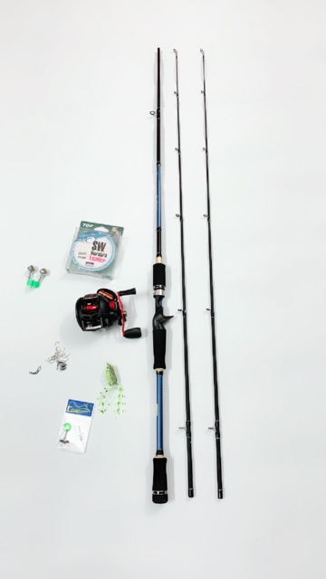 combo bộ cần lure máy ngang cần dài 2m4 + máy ngang CD201 tay trái 17+1 đạt bạc máy cực khoẻ y hình