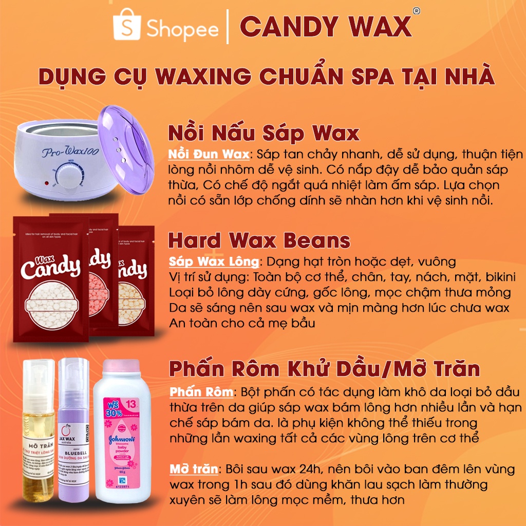 Nồi nấu sáp wax lông tặng kèm Sáp wax lông nóng Hard Wax Beans CandyWax NS01