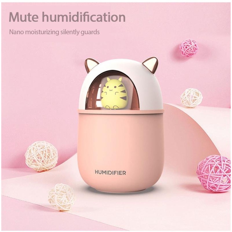 Máy tạo độ ẩm, Máy phun sương mini Humidifier 300ml, phun tinh dầu kèm đèn Led đẹp cute dễ thương