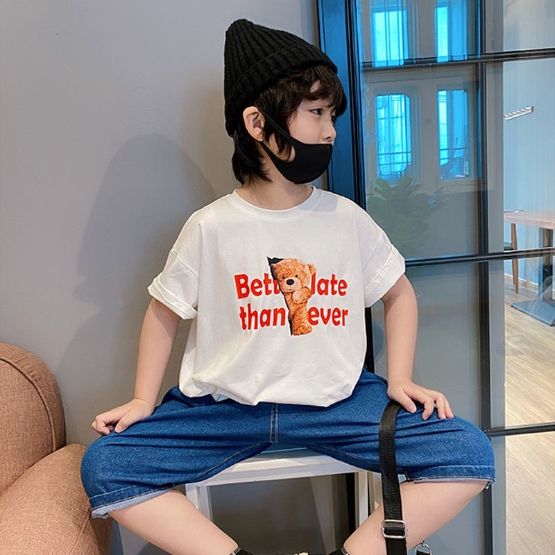 Áo thun cotton ngắn tay dáng rộng thời trang cho bé trai