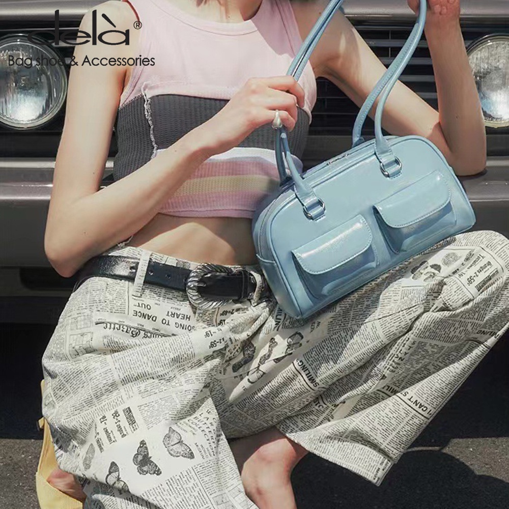 Dela Túi Da Sáp Dầu Đeo Cánh Tay Phong Cách retro Hàn Quốc Thiết Kế Nhiều Túi Đơn Giản