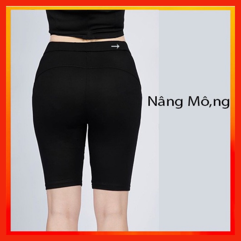 Quần legging nâng mông, quần legging lửng đùi ngố nữ màu đen mặc nhà, quần tập gym co dãn 4 chiều