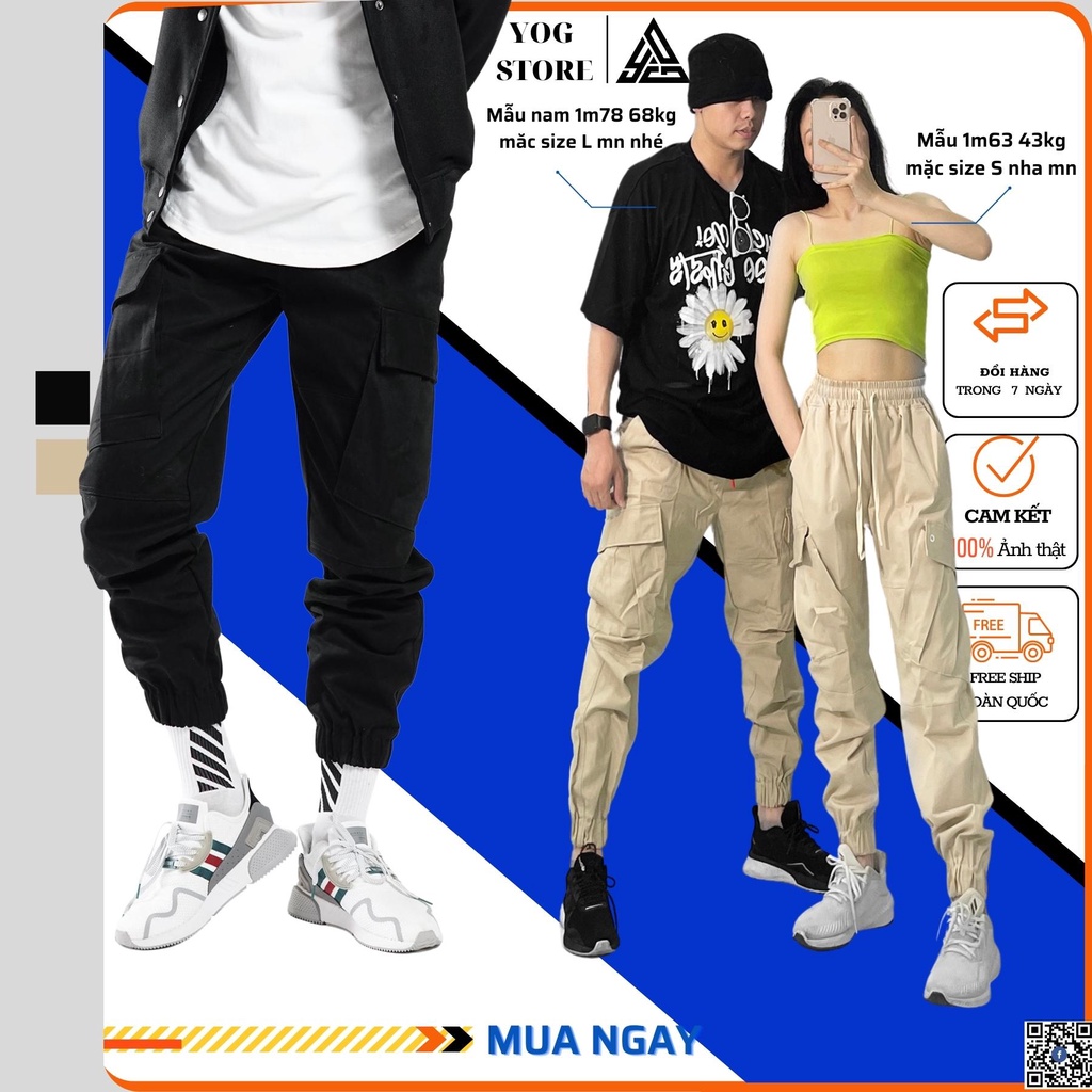 Quần Jogger ống rộng nam nữ Quần jogger Túi Hộp kaki bo chun thể thao bigsize Đen,Kem unisex ulzzang Yog store J24