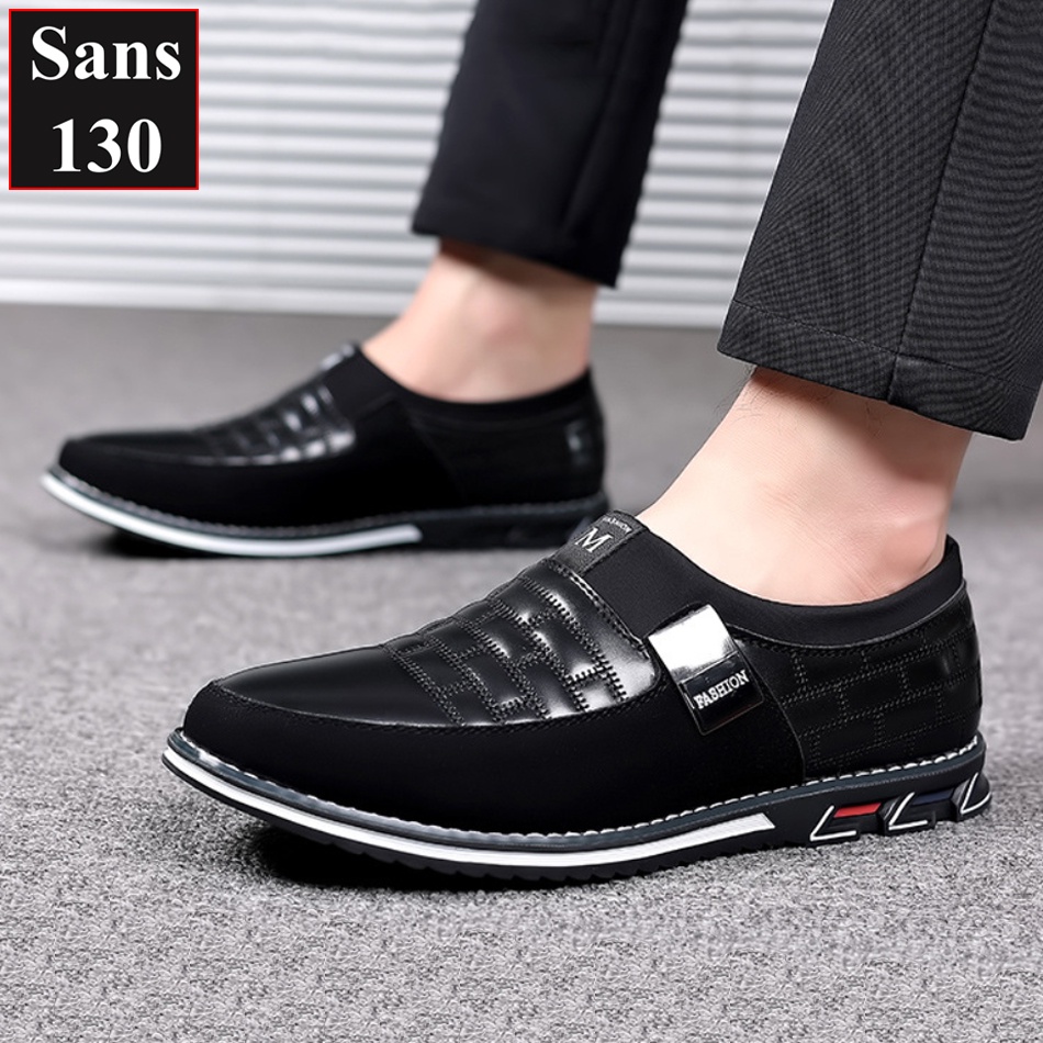 Giày da nam bigsize 52 51 50 49 48 47 46 45 44 43 Sans130 giầy lười không dây đen big size cỡ to lớn đẹp trẻ trung