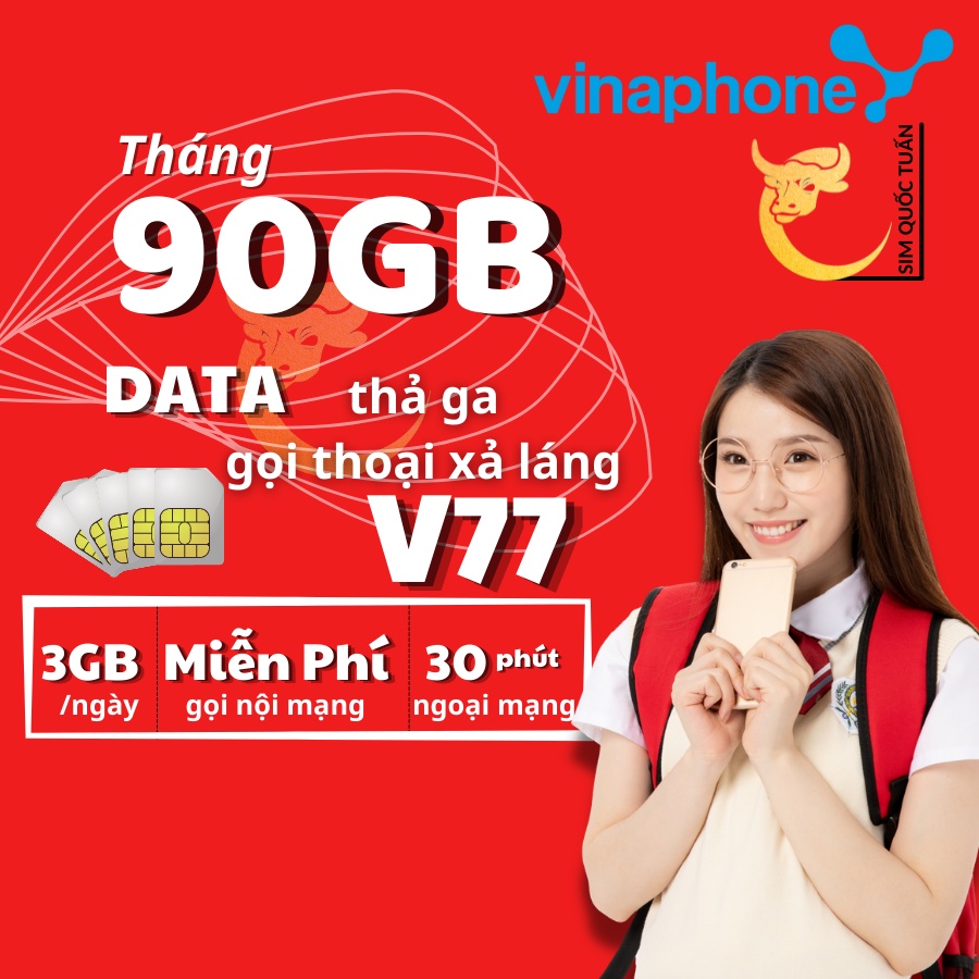 [Mã SRBACK101512 hoàn 20K xu đơn 0Đ] SIM 4G [Mua về dùng luôn] I TELECOM V77 CÓ 90GB/THÁNG+MIỄN PHÍ GỌI VINA