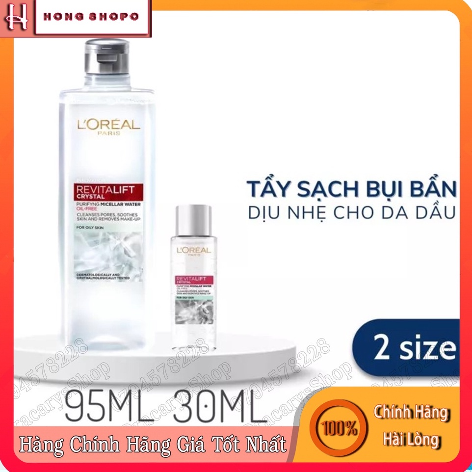 Nước Tẩy Trang Làm Sạch Cho Da Dầu Loreal Revitalift Crystal Purifying Micellar Water