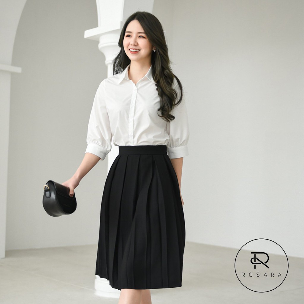 Chân váy dáng xòe tiểu thư dáng dài thời trang nữ ROSARA GG03 | BigBuy360 - bigbuy360.vn