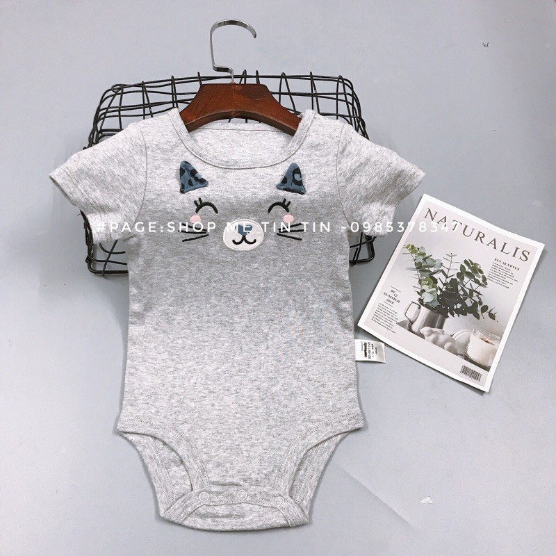 BODY CHIP chất cotton-ghi size:12m (8-10kg)hình mặt mèo