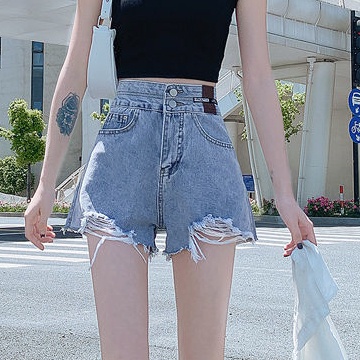 Quần Short Denim Mỏng Lưng Cao Ống Rộng Thời Trang Mùa Hè Hàn Quốc Mới 2022 Cho Nữ
