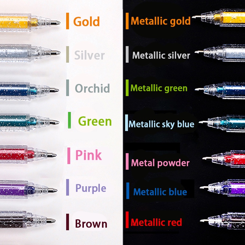 Bút gel Kim Tuyến 12 Màu Ánh Kim Tuyến Kèm Cọ Vẽ Màu Đen Và Trắng