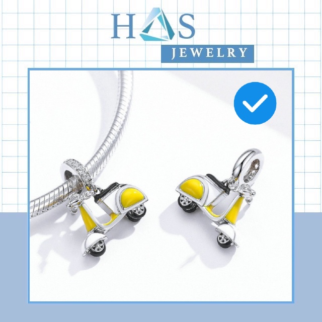 Charm bạc H.A.S hình xe vespa vàng - Hạt charm bạc thời trang