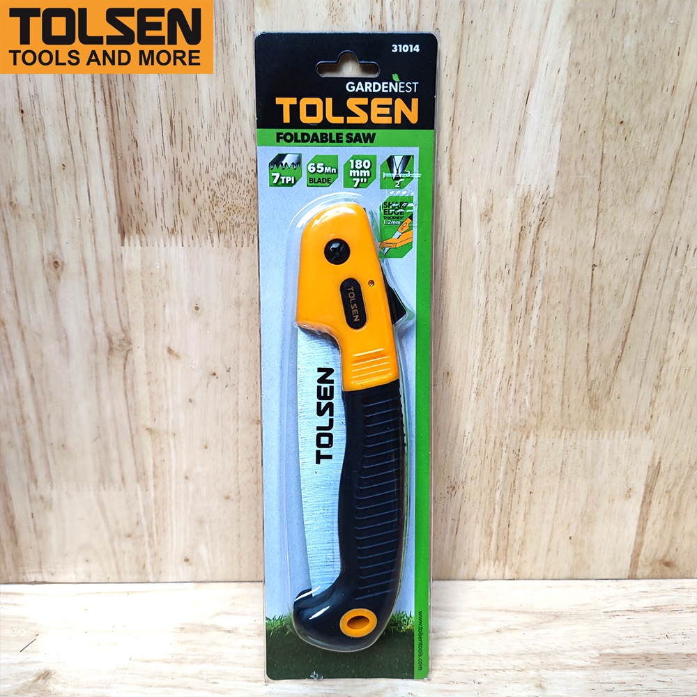 Cưa xếp 180mm TOLSEN 31014 dùng để cưa gỗ, cành cây có thể gấp lại tiện lợi khi không sử dụng