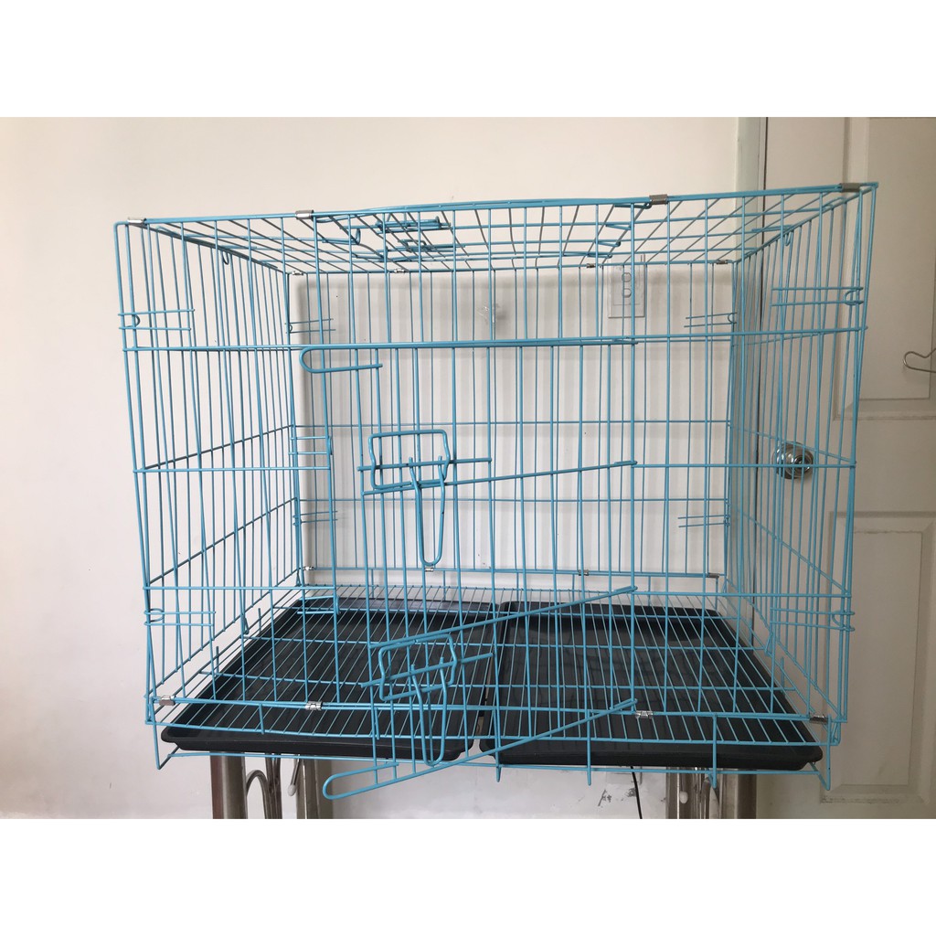 Chuồng pet gấp gọn - lồng nuôi chó mèo sơn tĩnh điện tặng kèm khay vệ sinh