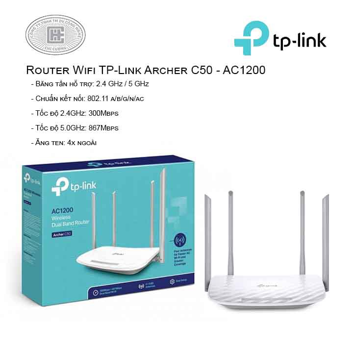 Bộ Phát Wifi Băng Tần Kép AC1200 TP-Link Archer C50 - Hàng Chính Hãng Bảo Hành 2 Năm