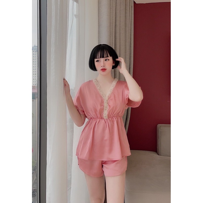 Bộ Lụa Satin Áo Cộc Quần Đùi