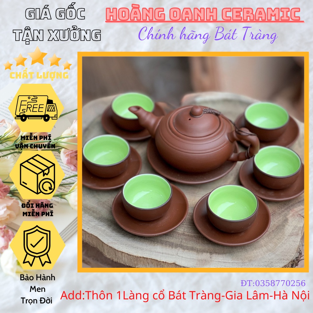 Ấm chén tử sa Bát Tràng,đất nung đỏ. Bộ ấm cành cây cao quai đắp và bộ nhỡ nâu