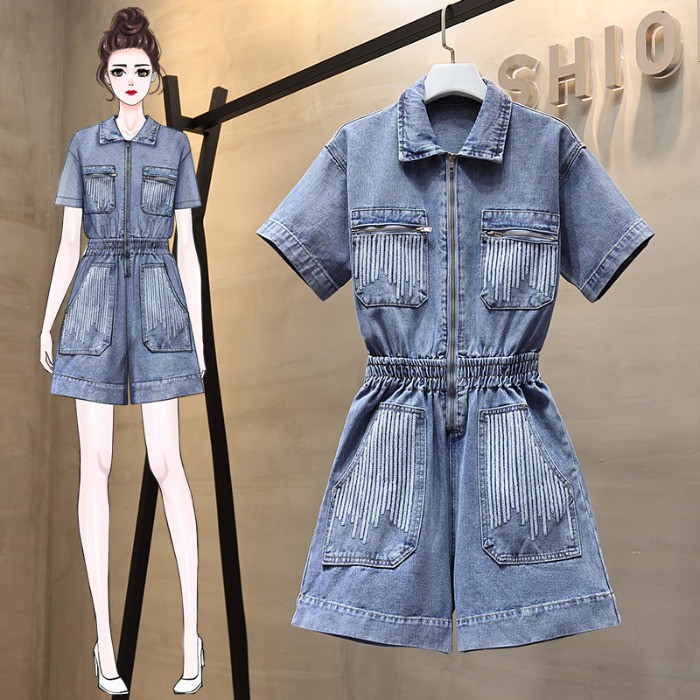 Bộ Áo Liền Quần Denim Dáng Ngắn Thời Trang Mùa Hè 2020 Mới Cho Nữ | BigBuy360 - bigbuy360.vn