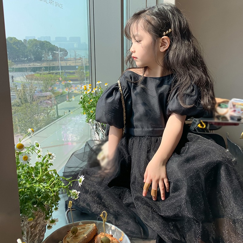 Đầm Công Chúa Bằng Vải Gấm Màu Trơn Thắt Nơ Phong Cách Hàn Quốc Thời Trang Mùa Hè