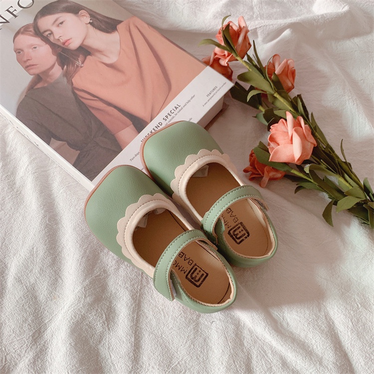 Giày búp bê bé gái phong cách vintage chất da PU mềm đẹp mũi phối viền xinh xắn Giày da cho bé Búp bê trẻ em bé gái