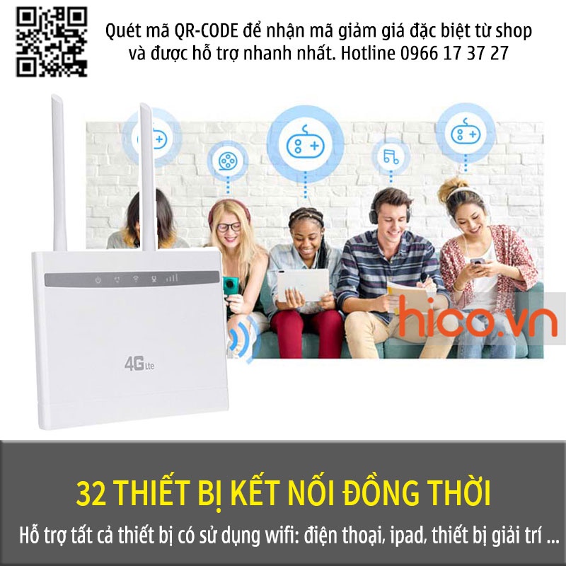 Bộ Phát Wifi Từ Sim 3G 4G LTE CPE 101 - 3 Cổng Lan , Truy Cập Tối Đa 32 Thiết Bị , Lắp Cho Oto Khách , Camera , TV Smart