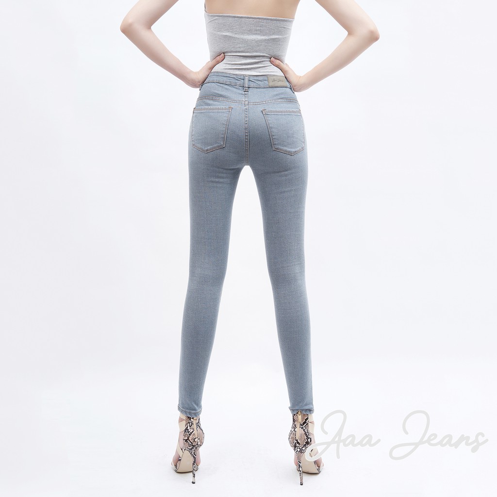 Quần Jean Xám Nữ Aaa Jeans Lưng Cao Dáng Skinny