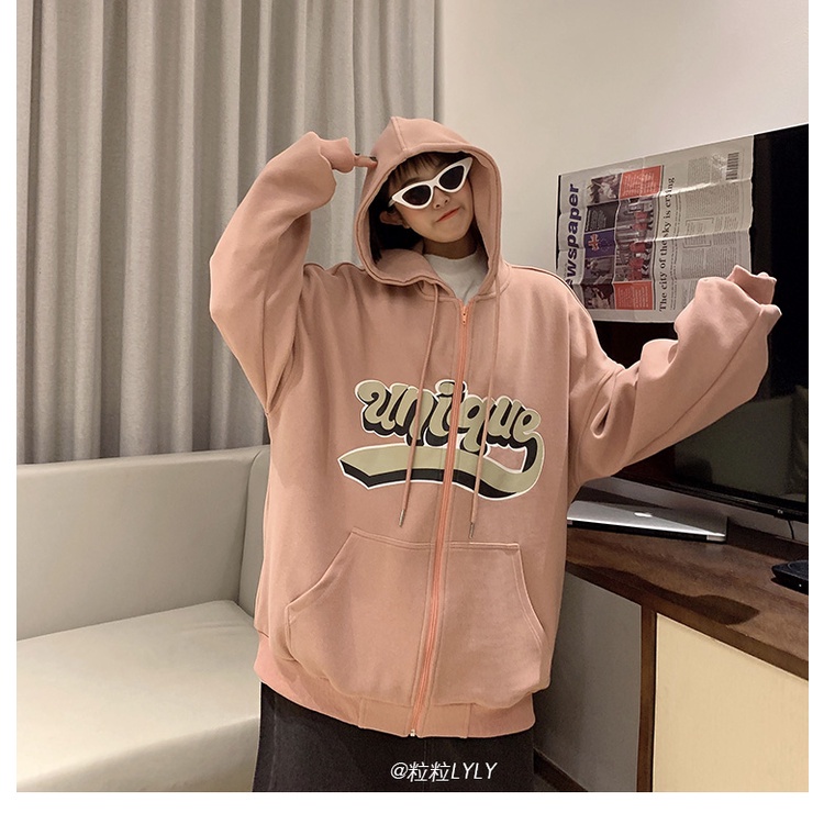 Áo hoodie dáng rộng in chữ phong cách Hàn Quốc thời trang xuân thu 2021 cho nữ