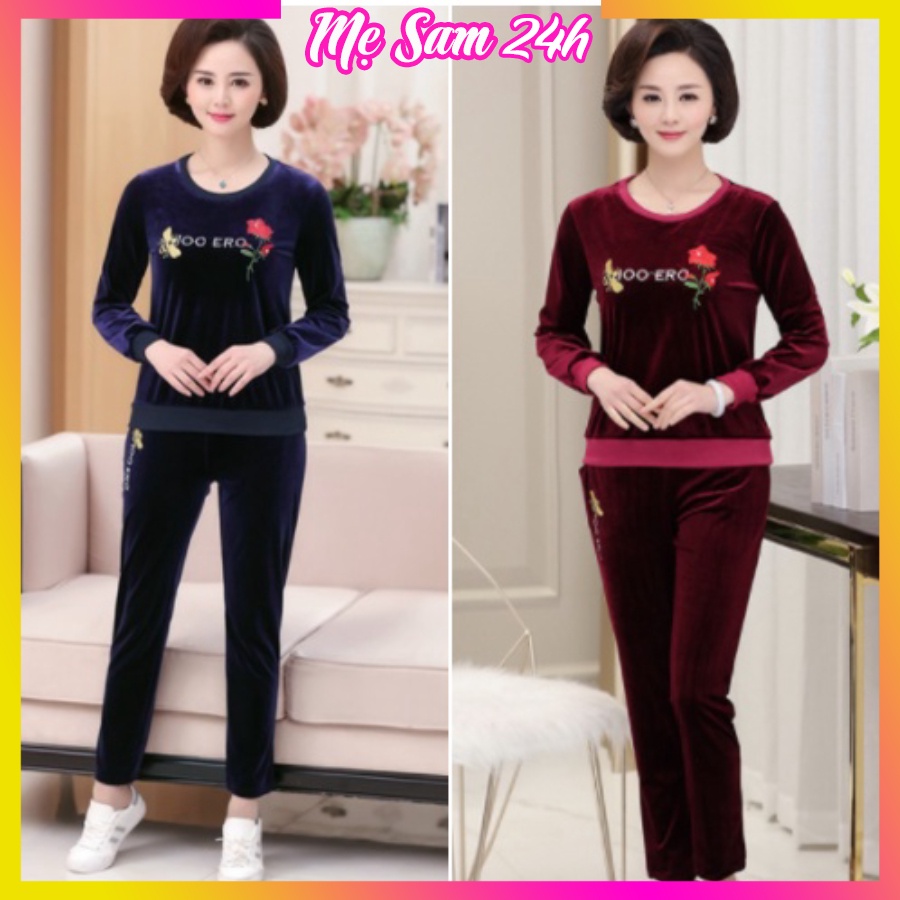 Đồ bộ mặc nhà nữ Mẹ Sam 24h, bộ đồ trung niên cho mẹ, chất liệu Nhung dày dặn, form vừa xinh ĐBH.20