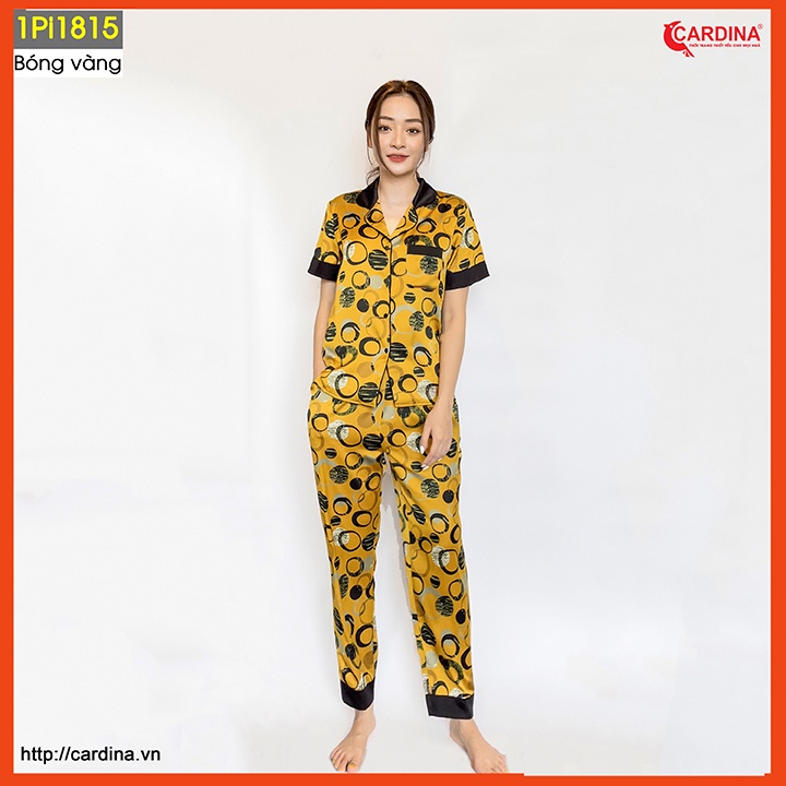 Đồ bộ pijama nữ CARDINA chất lụa satin Nhật cao cấp quần dài áo cộc tay họa tiết tinh tế trẻ trung 1Pi18. | BigBuy360 - bigbuy360.vn