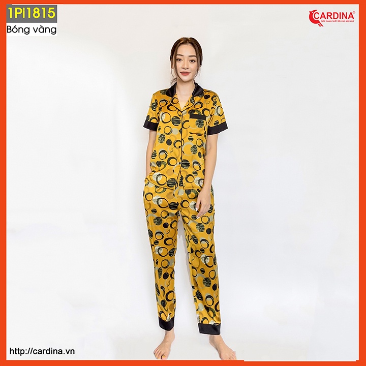Đồ bộ pijama nữ CARDINA chất lụa satin Nhật cao cấp quần dài áo cộc tay họa tiết tinh tế trẻ trung 1Pi18.