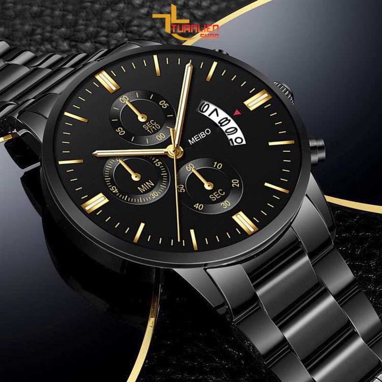 Đồng hồ nam dây thép đúc MEIBO đẳng cấp phái mạnh chạy 3 kim, kiểu dáng sáng trọng
