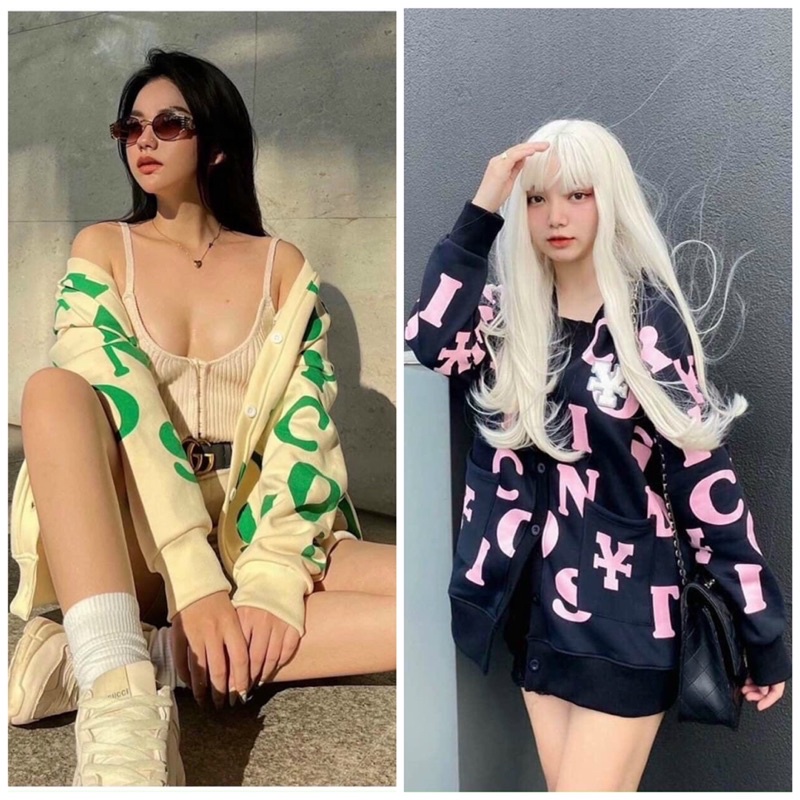 Áo khoác nỉ cardigan có nút form rộng in chữ dưới 70kg mặc rộng y hình - T0N