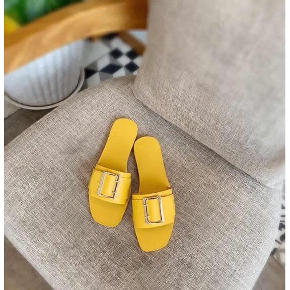 Dép thời trang nữ bAimée &amp; bAmor đế bằng quai ngang khóa cài mũi vuông đẹp chống trơn trượt cao cấp MS1487